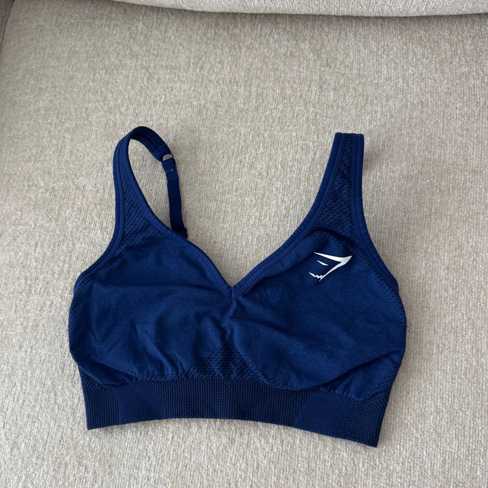 Gymshark Vital Seamless 2.0 V Neck Sports Bra - Stellar Blue Marl